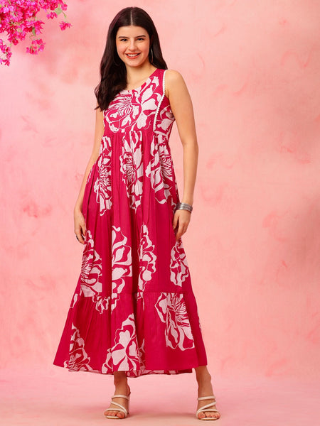 EthniFlair Floral Print Fit & Flare Maxi Dress