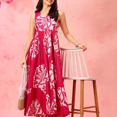 EthniFlair Floral Print Fit & Flare Maxi Dress