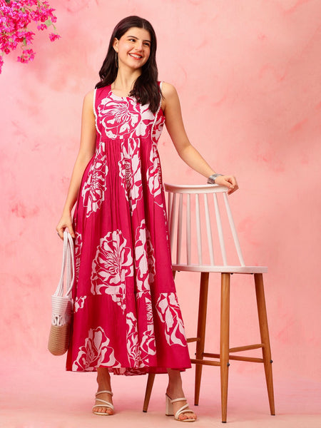 EthniFlair Floral Print Fit & Flare Maxi Dress