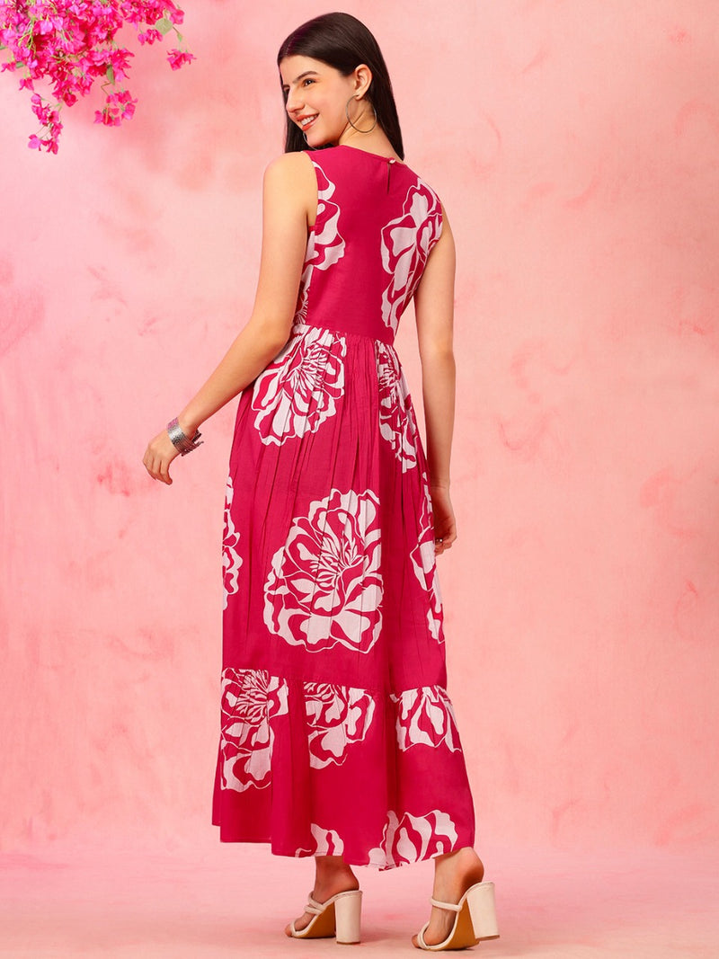 EthniFlair Floral Print Fit & Flare Maxi Dress