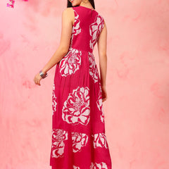 EthniFlair Floral Print Fit & Flare Maxi Dress