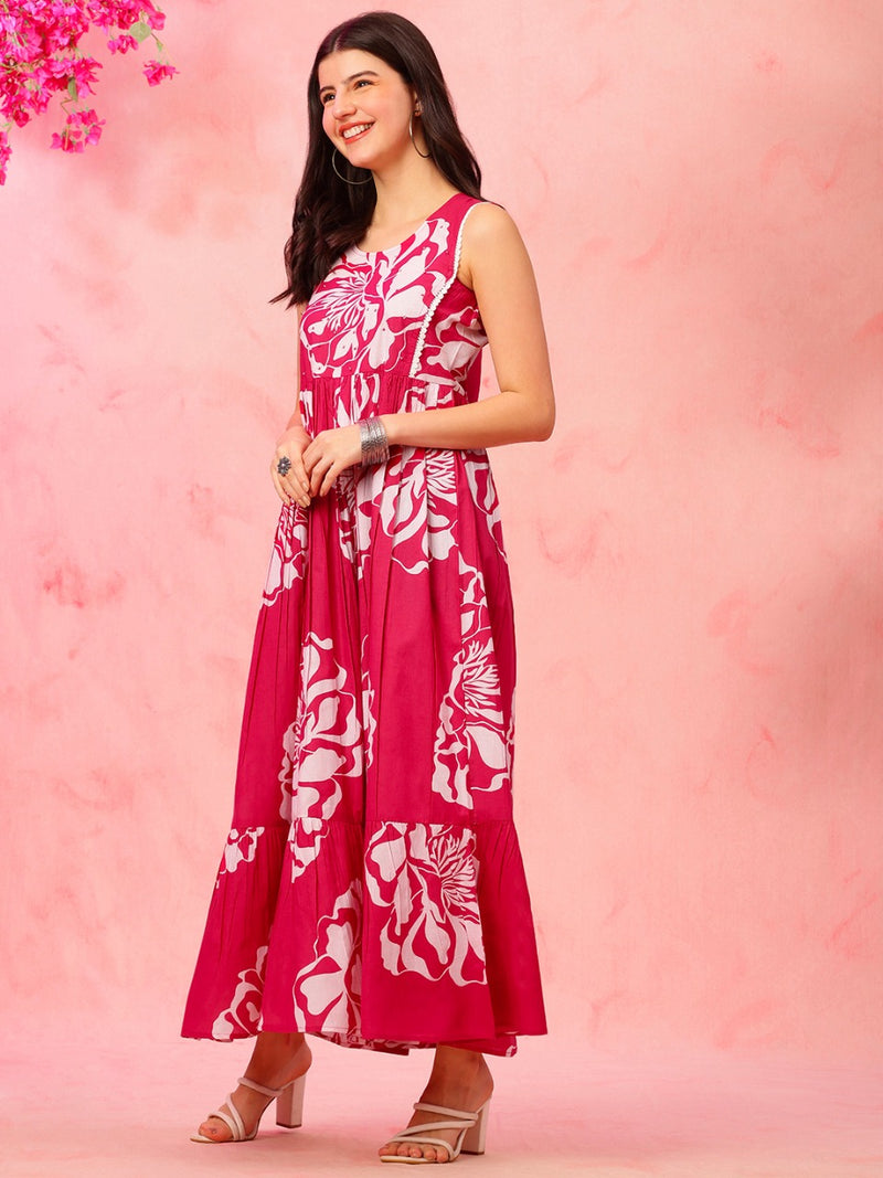 EthniFlair Floral Print Fit & Flare Maxi Dress