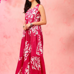 EthniFlair Floral Print Fit & Flare Maxi Dress