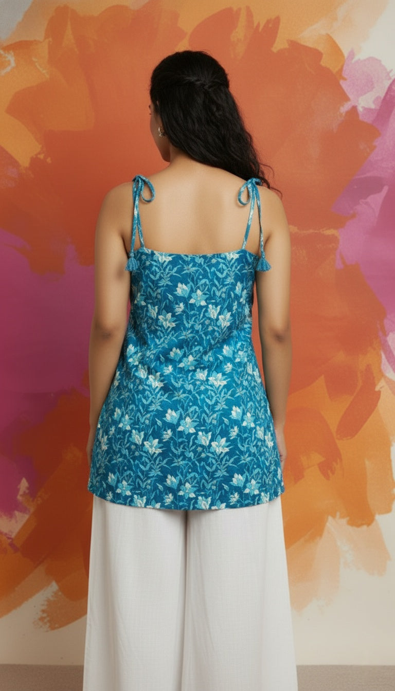 Women Cotton Floral Tie-up Straight Kurti