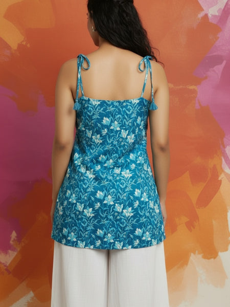 Women Cotton Floral Tie-up Straight Kurti