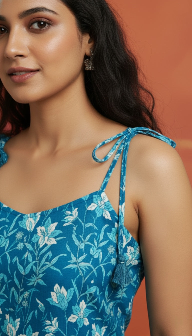 Women Cotton Floral Tie-up Straight Kurti