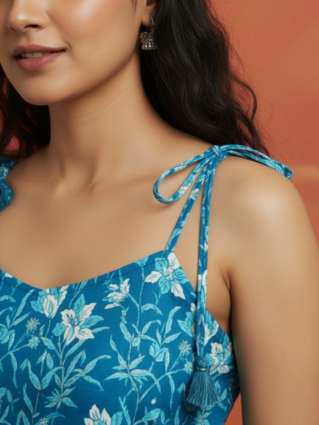 Women Cotton Floral Tie-up Straight Kurti
