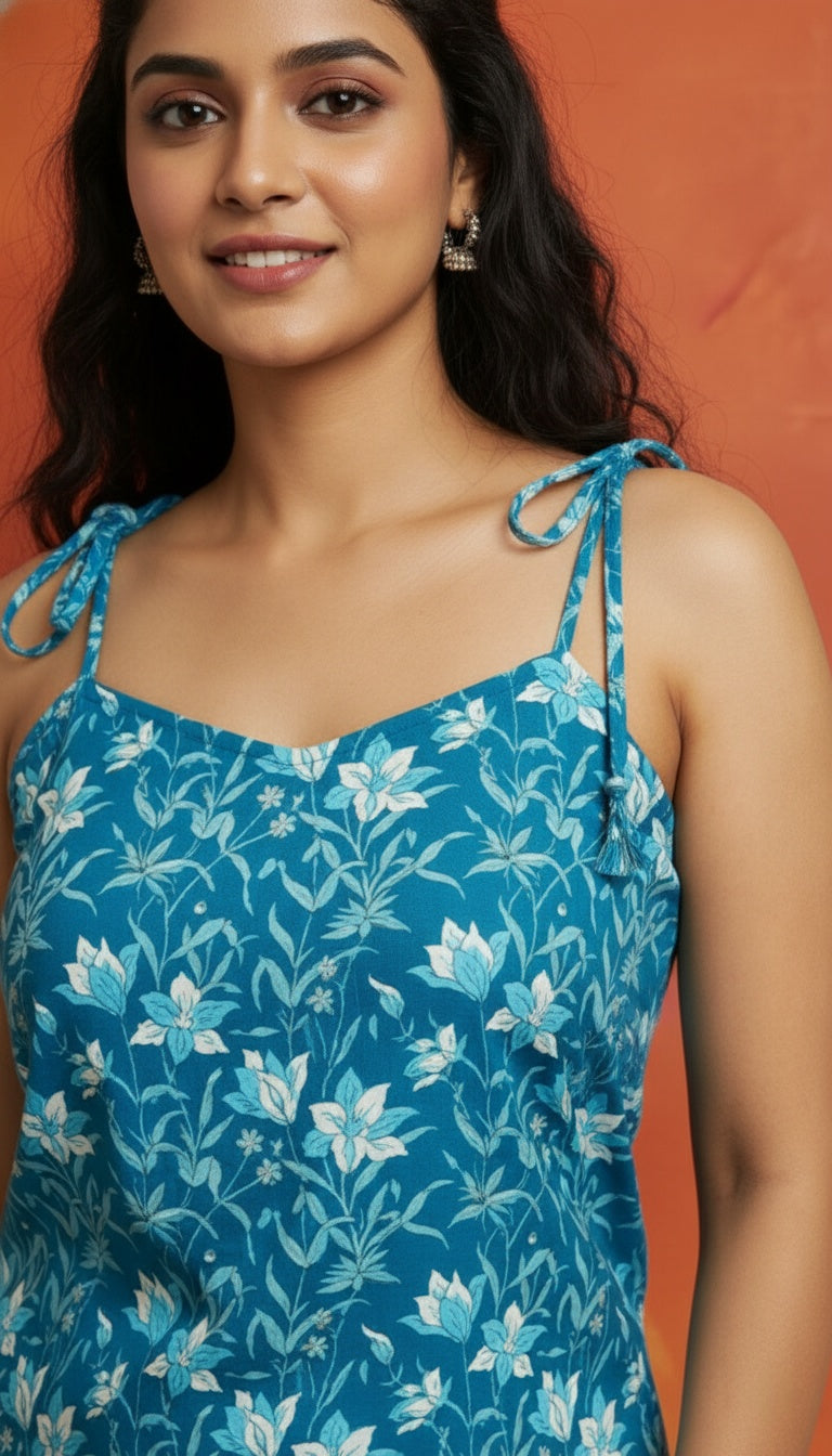 Women Cotton Floral Tie-up Straight Kurti