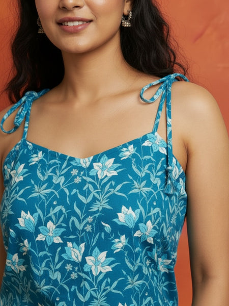 Women Cotton Floral Tie-up Straight Kurti