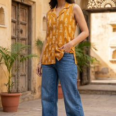 Women Cotton Kantha Work Collared Button-up Kurti