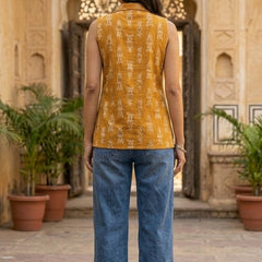 Women Cotton Kantha Work Collared Button-up Kurti