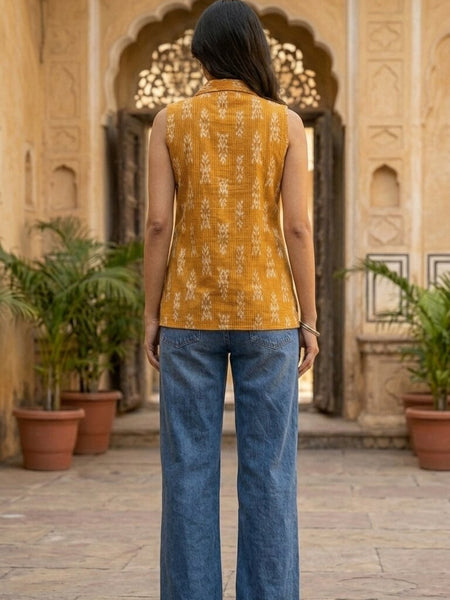 Women Cotton Kantha Work Collared Button-up Kurti