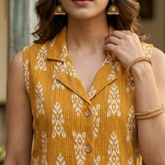 Women Cotton Kantha Work Collared Button-up Kurti