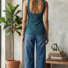 Cotton Blue Floral Square neck Kurti