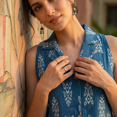 Women Cotton Kantha Work Collared Button-up Kurti