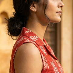 Women Cotton Kantha Work Collared Button-up Kurti