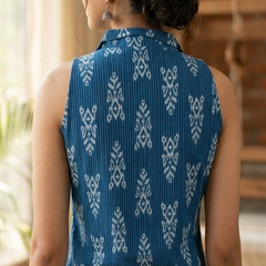 Women Cotton Kantha Work Collared Button-up Kurti