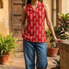 Women Cotton Kantha Work Collared Button-up Kurti