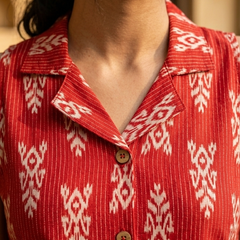 Women Cotton Kantha Work Collared Button-up Kurti